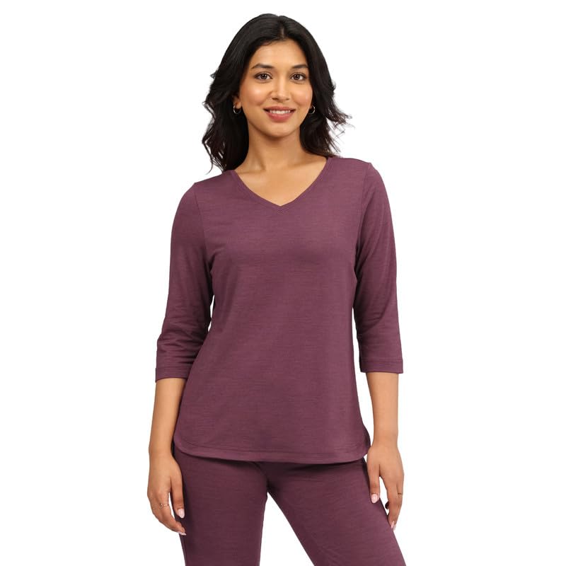 BlissClub AirMelt TM Apple Hem Tee | V-Neck | 3/4 th Sleeves | Apple Hem Bottom | Easy Drape | Weightless Fabric | Cool-to-Touch