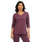BlissClub AirMelt TM Apple Hem Tee | V-Neck | 3/4 th Sleeves | Apple Hem Bottom | Easy Drape | Weightless Fabric | Cool-to-Touch
