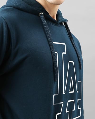 ADRO Men's Printed Hoodie, Teal Blue, Size 34, Model H24-LA-SB, Cotton Blend