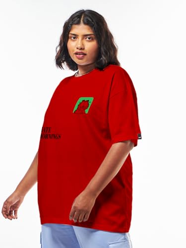 Bewakoof Official Garfield Merchandise Womens Graphic Print Oversized Fit Half Sleeve Round Neck Cotton Plus Size T-Shirt_63413