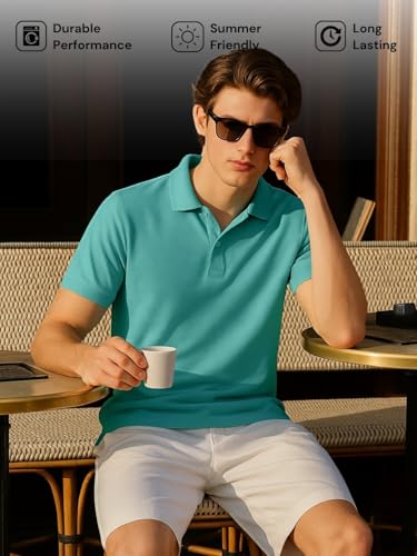 Nobero MenS Solid Regular Fit Polo Shirt (1M-Twpo-R0002-Bl_Aqua Blue
