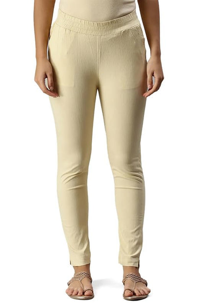 Soch Womens Beige Viscose Solid Ankle Length Pant