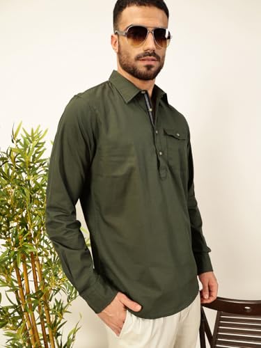 Thomas Scott Men Solid Cotton Linen Kurta Shirt (Ts1531)