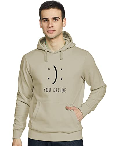 ADRO Men's You Decide Printed Hooded Neck Cotton Hoodies Sweatshirts (H21-M-DEC-CH_Beige_XL)