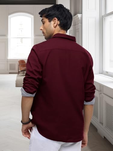 Pinkmint Casual Shirt for Men Stylish Mens Shirt Soild Regular Fit Long Sleeve Formal Wear Maroon