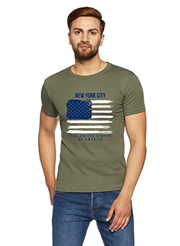 ADRO Men's USA American Flag Printed Cotton T-Shirts (RNR-M-NWW-OL_Olive_XL)