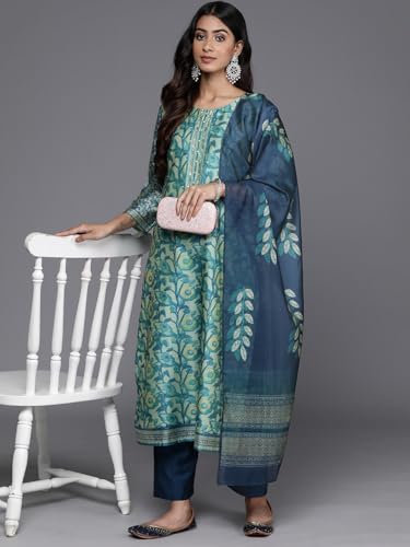 Varanga Womens Silk Blend Kurta Set (FRL_VSKD31148_Blue