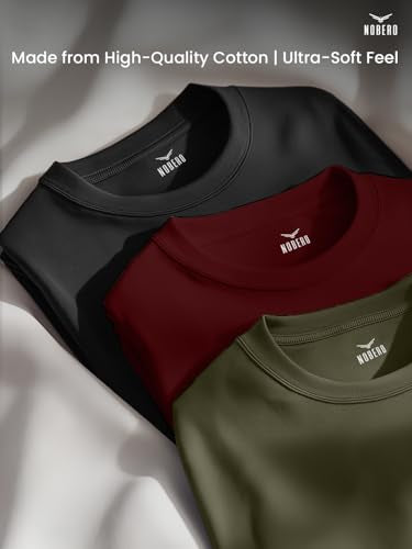 Nobero MenS Solid Regular Fit T-Shirt (1M-Twts-R0008_2_Black / Olive Green/Wine Red