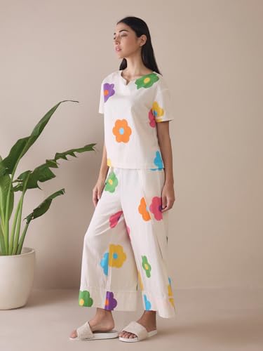 Sweet Dreams Women Printed Pyjama Set Cream
