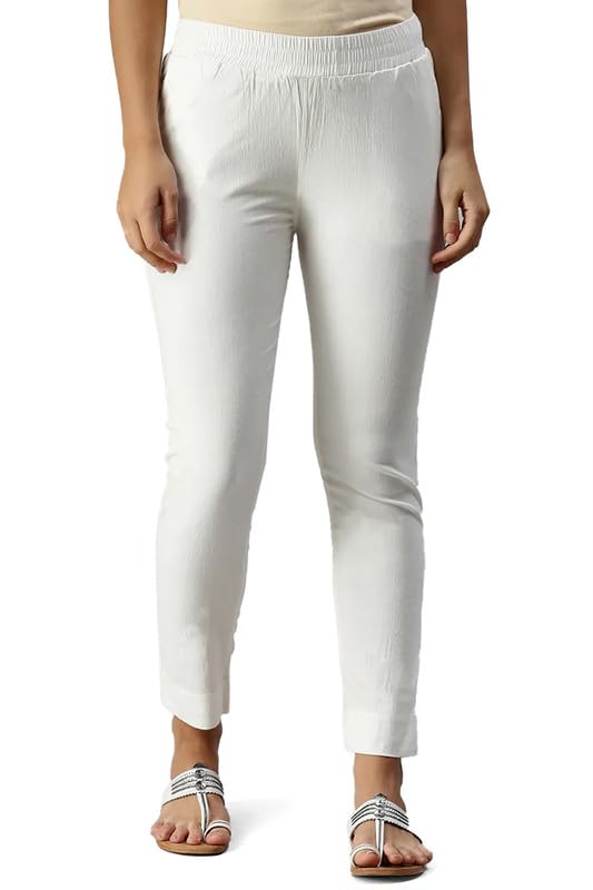Soch Womens Off-White Viscose Solid Ankle Length Pant