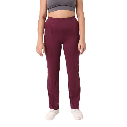 BlissClub Women The Ultimate High Rise Straight Pants|Trousers for Women|Straight Fit|Pintuck Design|Polyester,Purple