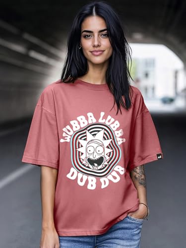 Bewakoof X Official Rick and Morty Merchandise Womens Dont Even Trip Dawg Graphic Printed 100% Cotton T-Shirt - Oversized Fit,