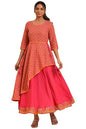 W For Woman WomenS Cotton Pink Printed Asymmetrical Festive Dress Knee-Length 23Few19205-121193