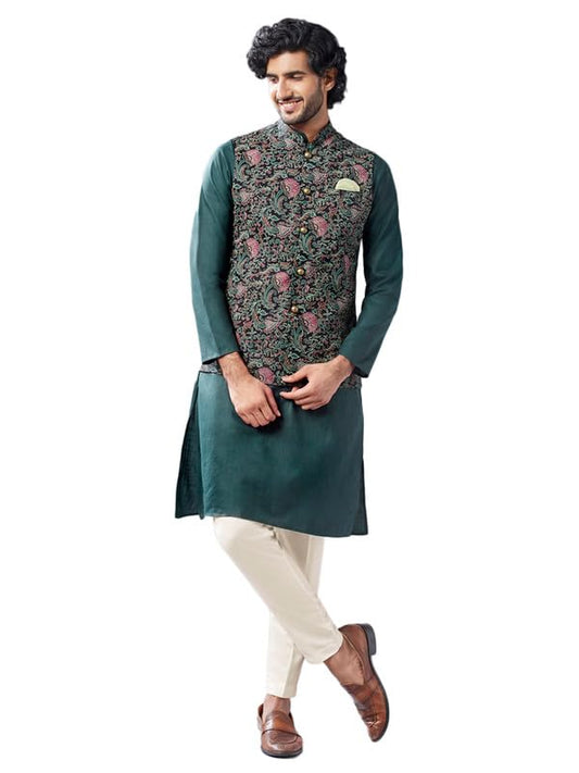 Kisah Kurta Jacket Set For Men  Printed Pure Cotton Ethnic Set With Trouser | Traditional Indian Outfit For Weddings, Festive &