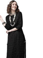 ishin Women's Rayon Black Embellished A-Line Kurta