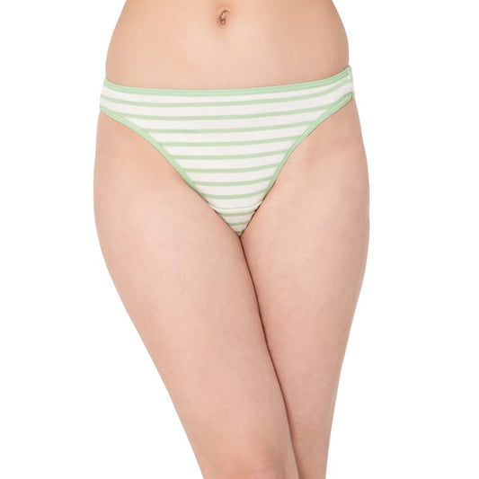 Clovia Womens Cotton Low Waist Striped Thong (PN1481D11_Green_L)