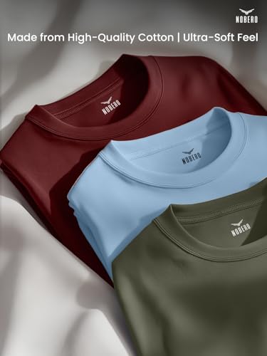 Nobero MenS Solid Regular Fit T-Shirt (1M-Twts-R0008_2_Olive Green/Powder Blue/Wine Red
