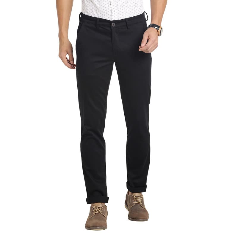 Turtle Men Cotton Black Solid Ultra Slim Fit Stretchable Casual Trousers