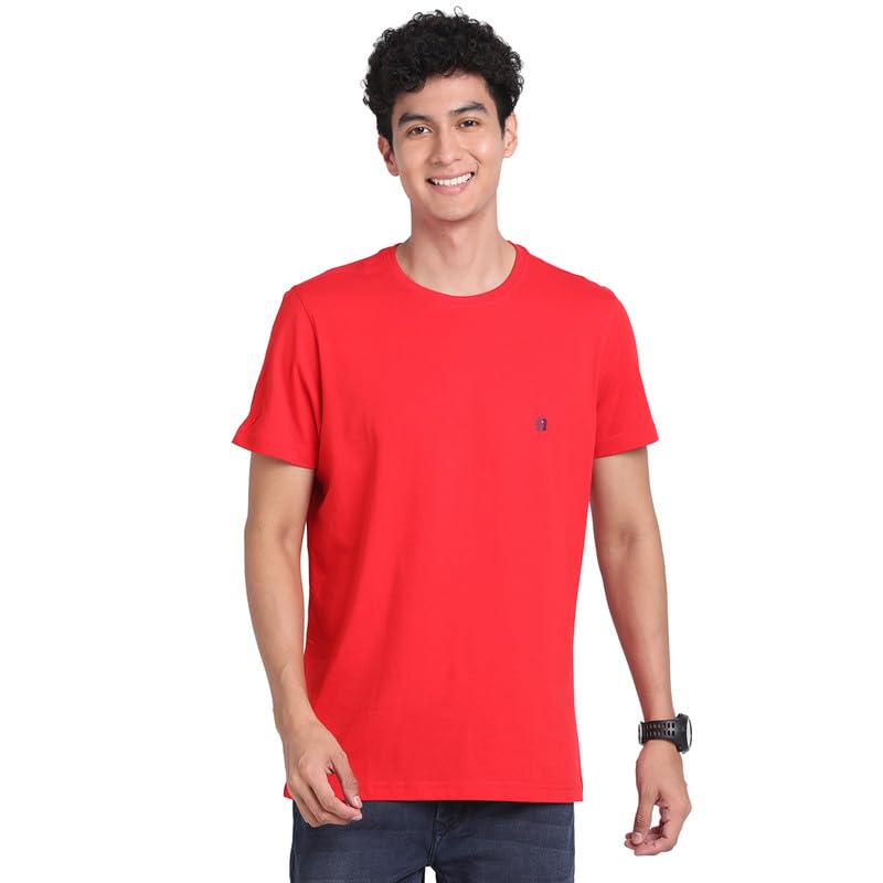 Turtle Men Essential 100% Cotton Red Plain Round Neck Half Sleeve Casual T-Shirt