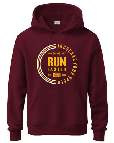ADRO Men's Cotton Neck Hooded Sweatshirt (H24-FAST-MR_Maroon
