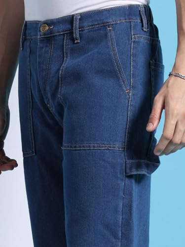 The Indian Garage Co Men Baggy Solid Mid-Rise Stretchable Jeans Blue