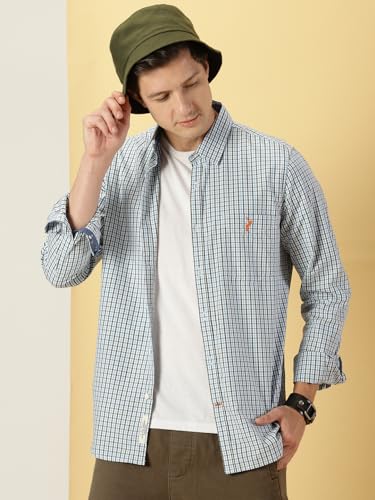 Thomas Scott Checkered Slim Fit Spread Collar Long Sleeve Casual Shirt for Mens
