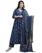 ANNI DESIGNER Womens Rayon Blend Printed Anarkali Kurta with Pant & Dupatta (AMPM Blue_XL_Blue_X-Large)