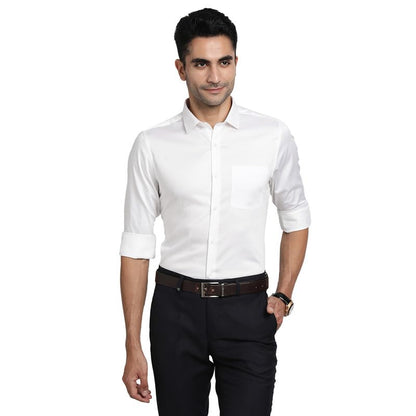 Turtle Men 100% Cotton White Plain Slim Fit Full Sleeve Formal Shirt