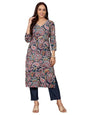 Varanga Women Paisely Printed Sequin Embroidered V Neck Kurta Blue