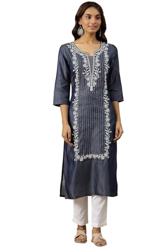 Aurelia Women? Solid Straight Pure Cotton Kurta | Lightweight Round Neck Kurta for Women Cotton | Yarn Dyed Kurta for Women | Soft & Breathable Regular Fit Kurta for Women