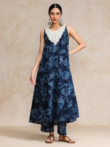Varanga Floral Printed Mirror & Thread Embroidered Yoke Anarkali Kurta With Trouser