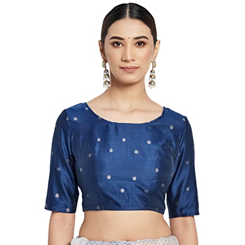 Fabindia Women Cotton Silk Chanderi Blouse Navy_36