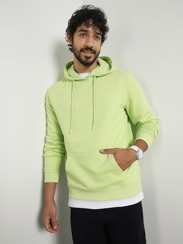 Nobero MenS Cotton Blend Neck Hooded Sweatshirt (1M-Twho-R0004-Eleganth_Cool Matcha