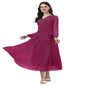Trillmixa Georgette Floral Printed Full Sleeve V Neck Maxi-Length Fit & Flare Long Dress For WomenS (T-Mansi) Pink