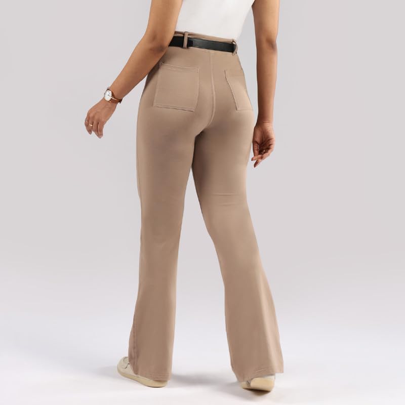 BlissClub AM:PM Air Flare Trousers Cotton for Women Above 55 ft Tall | Bootcut Trousers and Formal Pants for Women Office wear