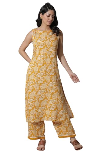 W for Woman W Women Yellow Floral Print Rayon Kurta Set With Flared Pant