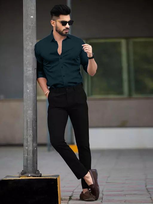 Tee Projekt Shirt for Men Cotton Plain Spread Collar Casual Shirt Parfect for ormal Wear, Home Wear, Office Wear Green