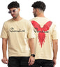 KYDA Mens 100% Pure Cotton Relaxed Fit Drop Shoulder Premium Front & Back Printed Cream Oversized T-Shirt for Summer