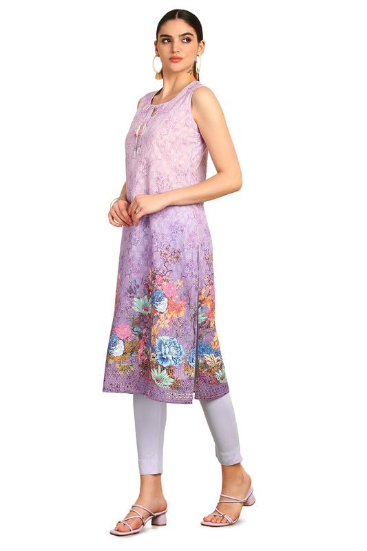 Soch Womens Purple Embroidered Kurta With Tie-Ups