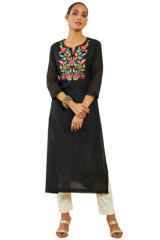 Soch Womens Chanderi Floral EmbroideStraight Kurta
