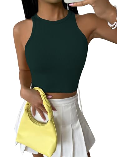 Toochki Top for Women| Crop Short Tops | dex | Dark Green | Strachable Tank Style Solid Tunics for Girls