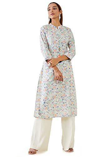 Soch Women Grey Linen Floral Kurta