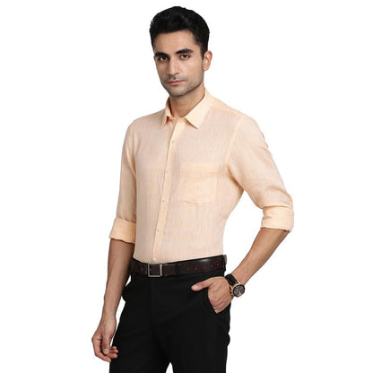 Turtle Men Pure Linen Peach Solid Slim Fit Formal Shirts