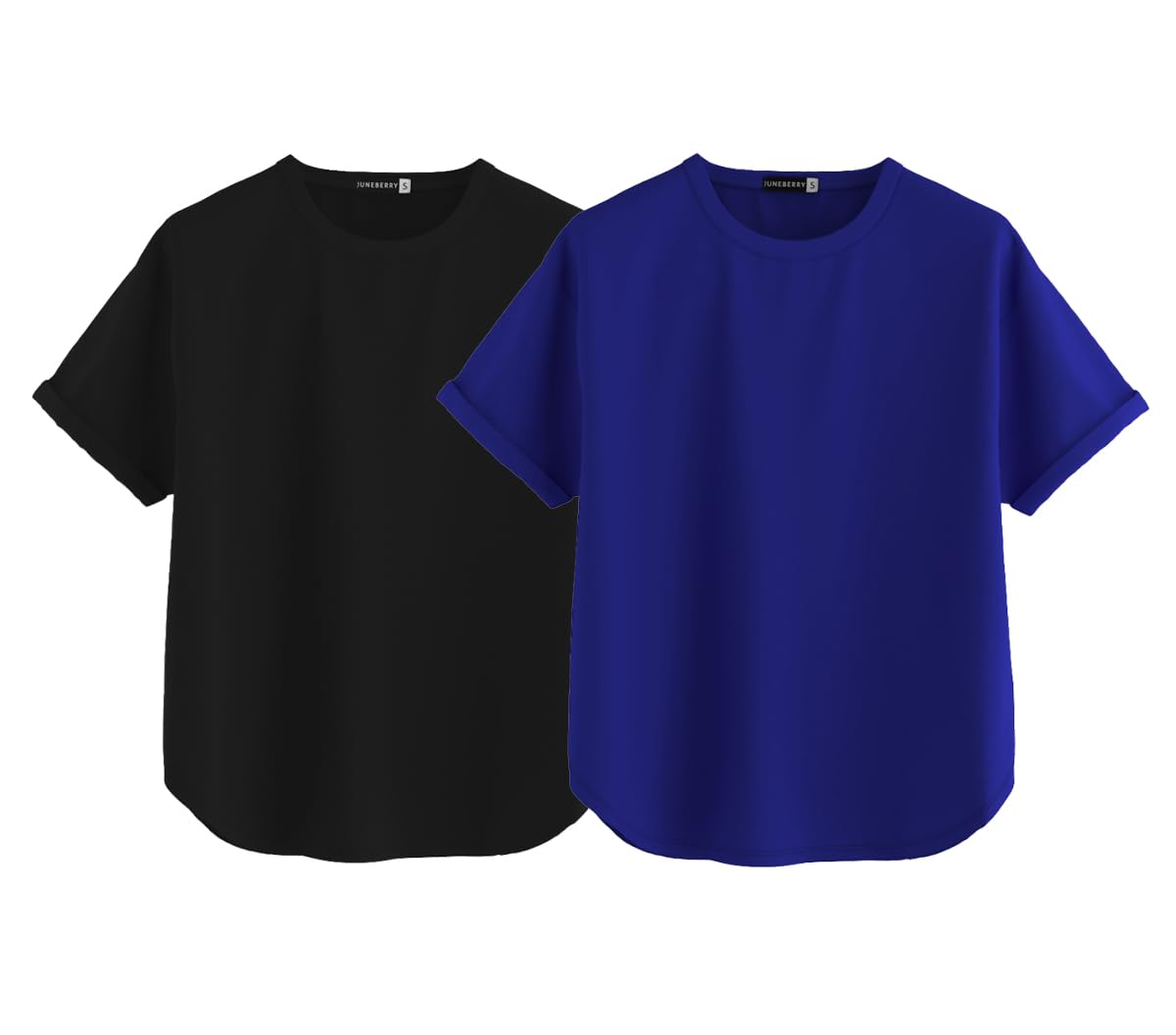 Juneberry Pure 100% Cotton Oversized Loose Baggy Fit Round Neck With Drop Shoulder Black & Royal Blue Half Sleeves Boyfriend T-S