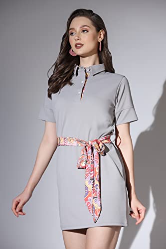 Greciilooks Weatern Dress For Women| Lycra Solid Body Con Dresses For Girls| Short Sleeve Polo Dress| Western Dress With Belt |