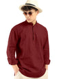 Macsivo MenS Cotton Polyester Blend Solid Regular Fit Full Sleeve Short Kurta Maroon