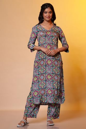 Aurelia WomenS Viscose Floral Regular Kurta (24Fea15220_Blue