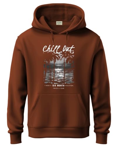 ADRO Men's Cotton Neck Hooded Sweatshirt (H24-CHILL-BR_Downtown Brown