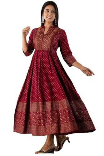 Anni Designer WomenS Rayon Viscose Anarkali Printed Kurta (Bavitha Red_Xxl_Red_Xx-Large)