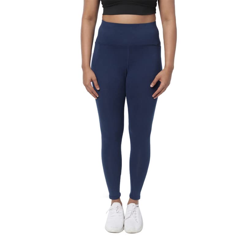 Blissclub Women Groove-In Cotton Skinny Leggings | High-Waist | Ankle Length | Adjustable Inner Drawcord | 2 Deep Side Pockets |